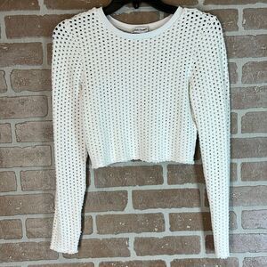 Social Tourist White cropped Lace Crochet Sweater